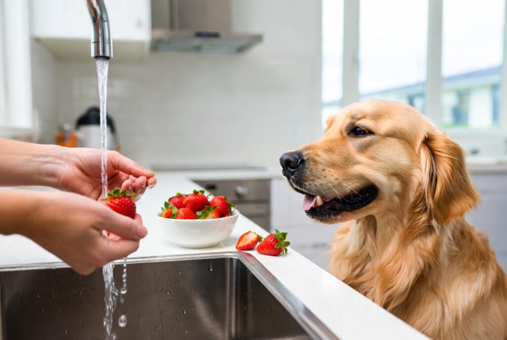 Preparing fresh strawberries safely for dogs