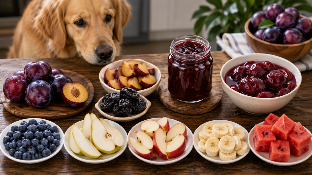 Different plum products for dogs