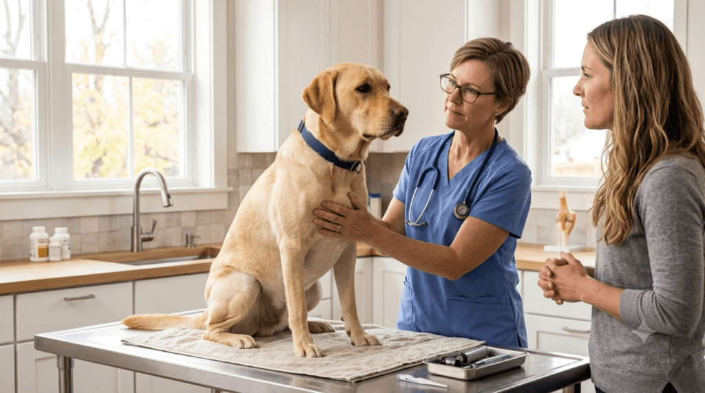 Veterinarian discussing lemon safety for dogs with a pet owner