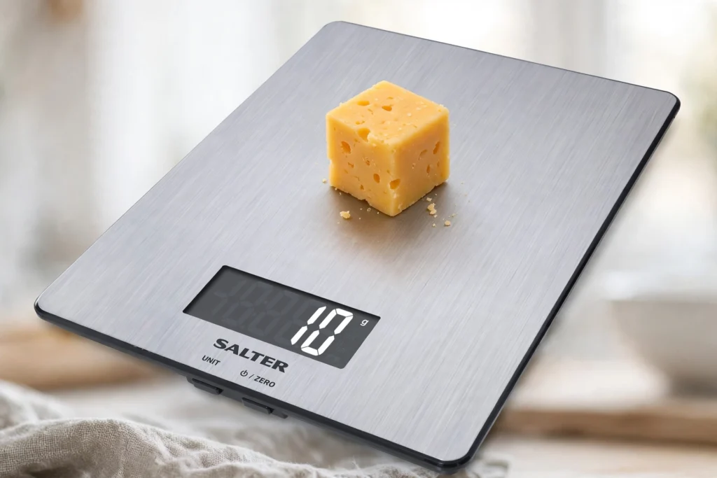 10g = 1 small cube 1cm = safe dose for 4kg cat - measured on Salter scale Argos £19.99 - Tesco mild cheddar 8p per 10g