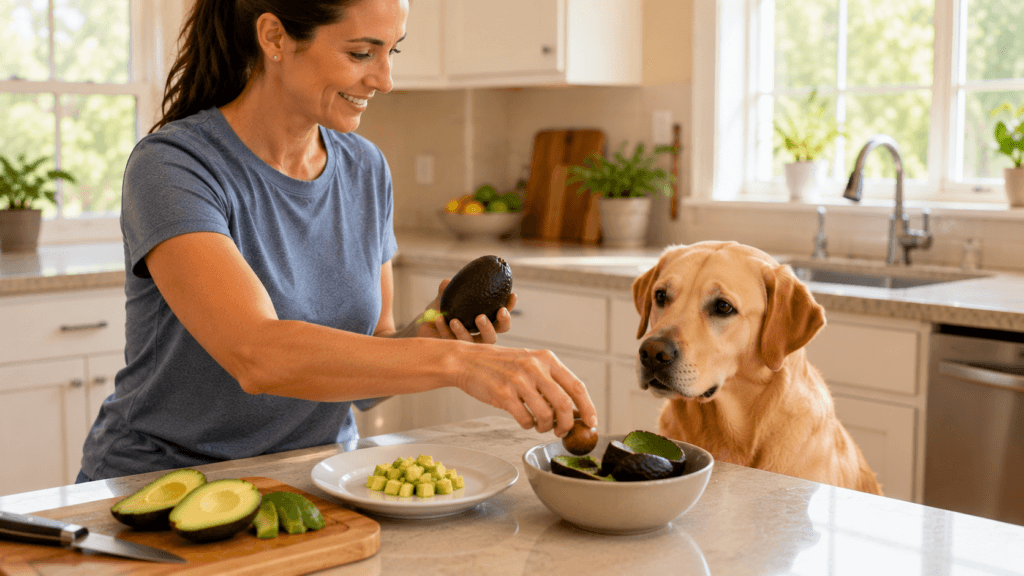 Dog owner safely removing avocado pit before preparing food