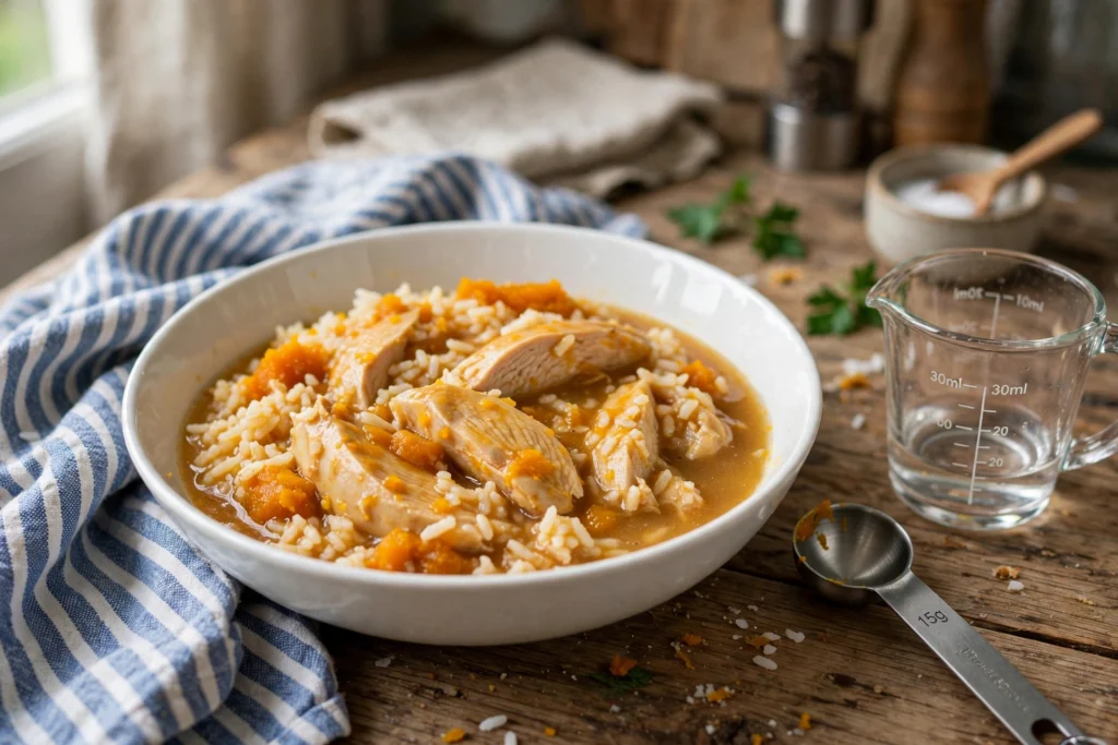 Bland diet chicken white rice with 15g pumpkin puree and 30ml water for dog diarrhoea UK recipe