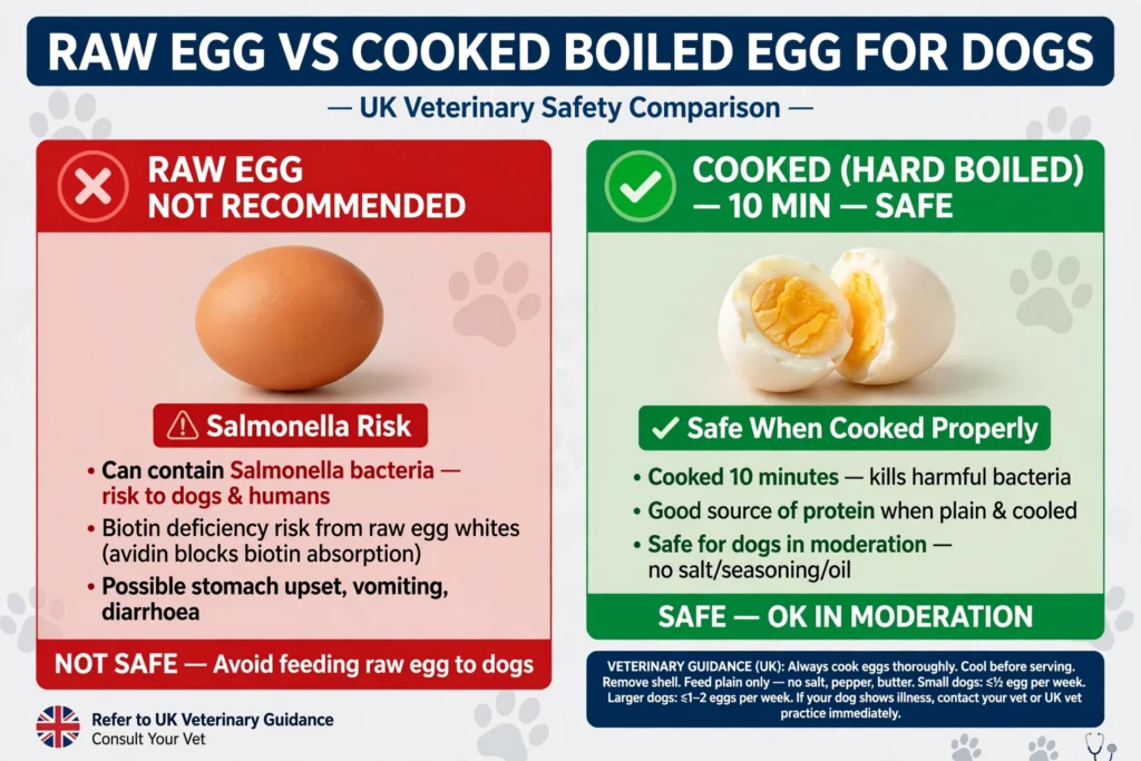 can dogs eat raw eggs uk raw vs boiled cooked Salmonella warning