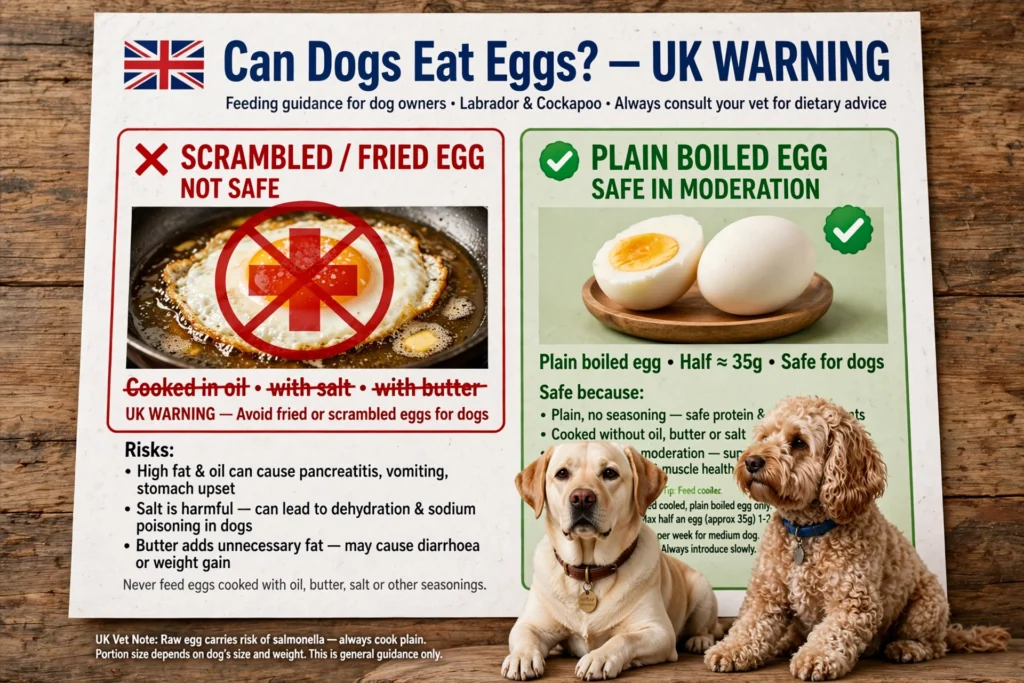 can dogs eat scrambled fried eggs uk warning plain boiled safe