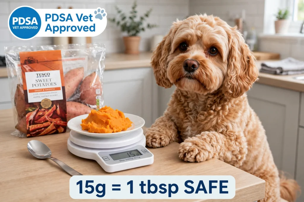 Can dogs eat sweet potato UK dose chart 15g safe for 6kg Cockapoo - PDSA vet approved grams