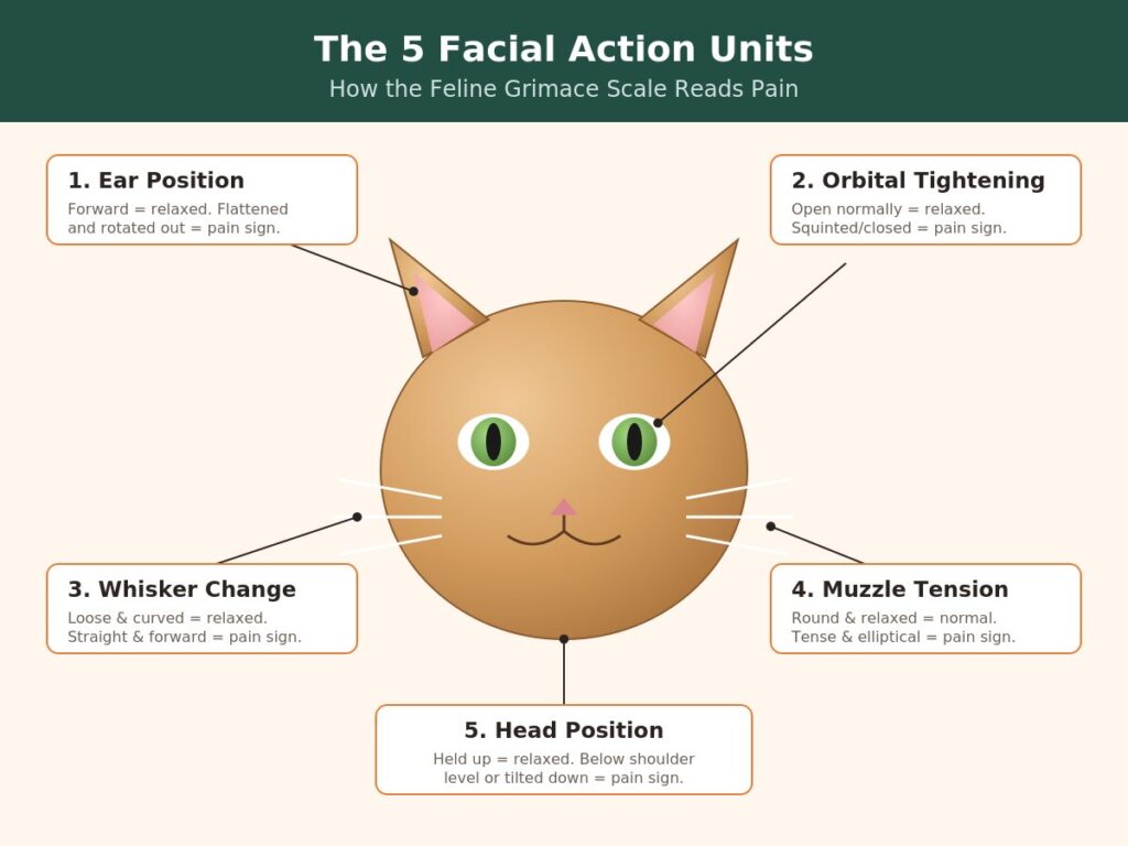 Cat Grimace Scale 5 facial action units diagram with labels