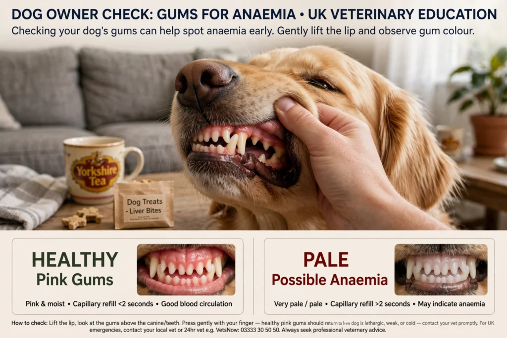 How to check dog gums for anemia from garlic poisoning - pale vs healthy pink gums UK