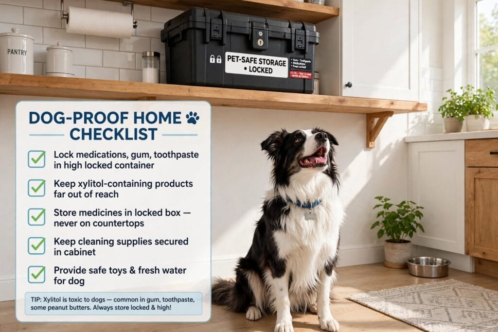 How to xylitol-proof your home by storing gum and toothpaste out of dog reach on high shelf