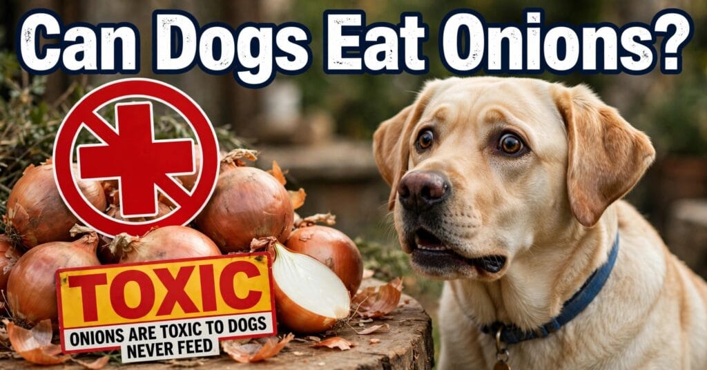 Can dogs eat onions no toxic dangerous for dogs featured image Labrador with onions