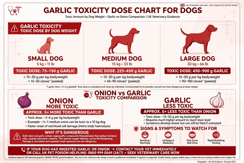 Can dogs eat garlic? No - 5x more toxic than onion UK vet guide 2026