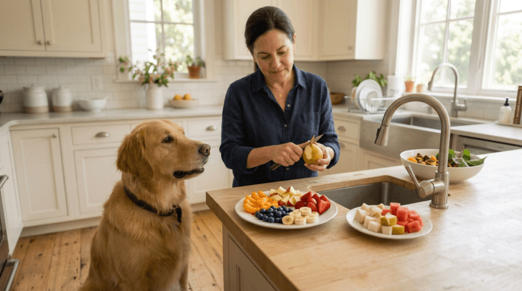 Safe fruits including apricots prepared for dogs