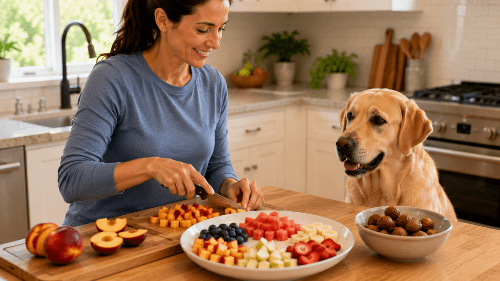Safe fruits including nectarines prepared for dogs