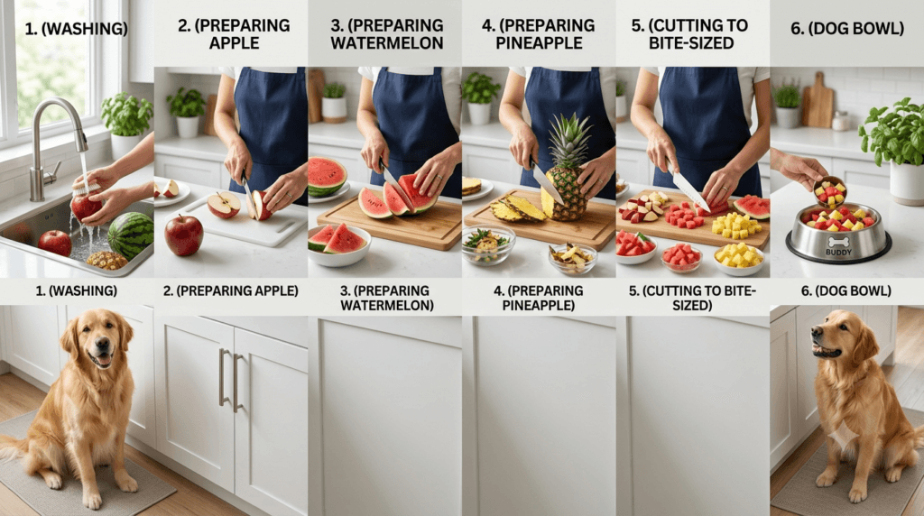Preparing fresh fruit safely for dogs by removing seeds pits and rind