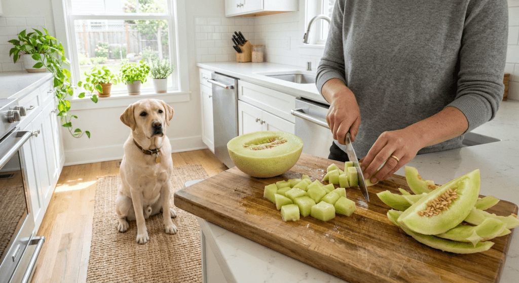 How to prepare honeydew for dogs by removing the rind and seeds