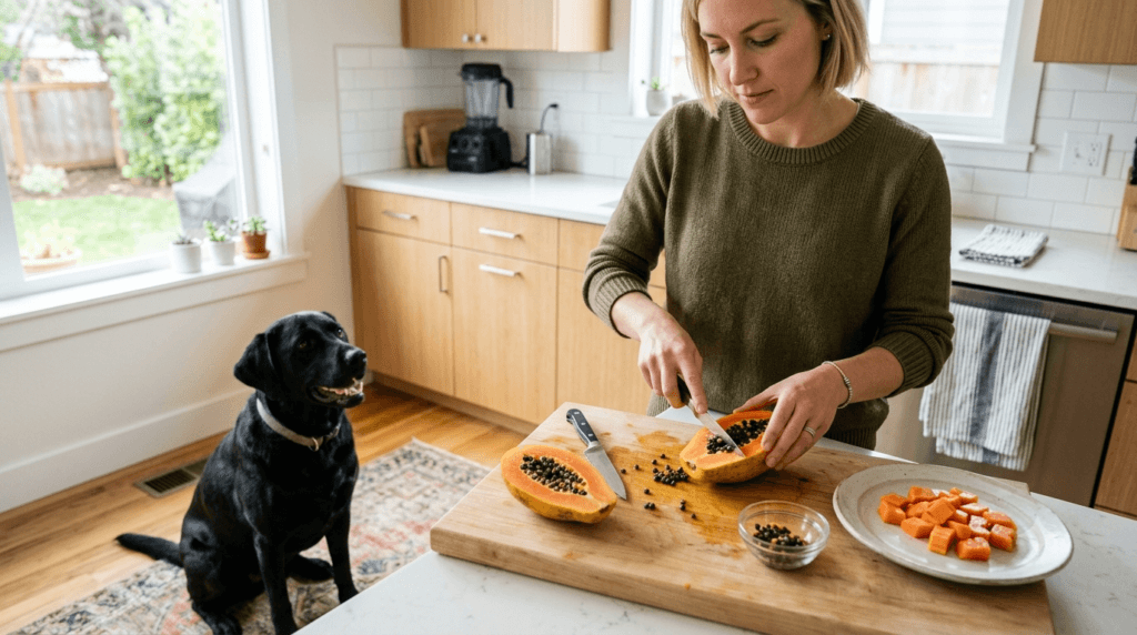 Preparing ripe papaya safely for a dog