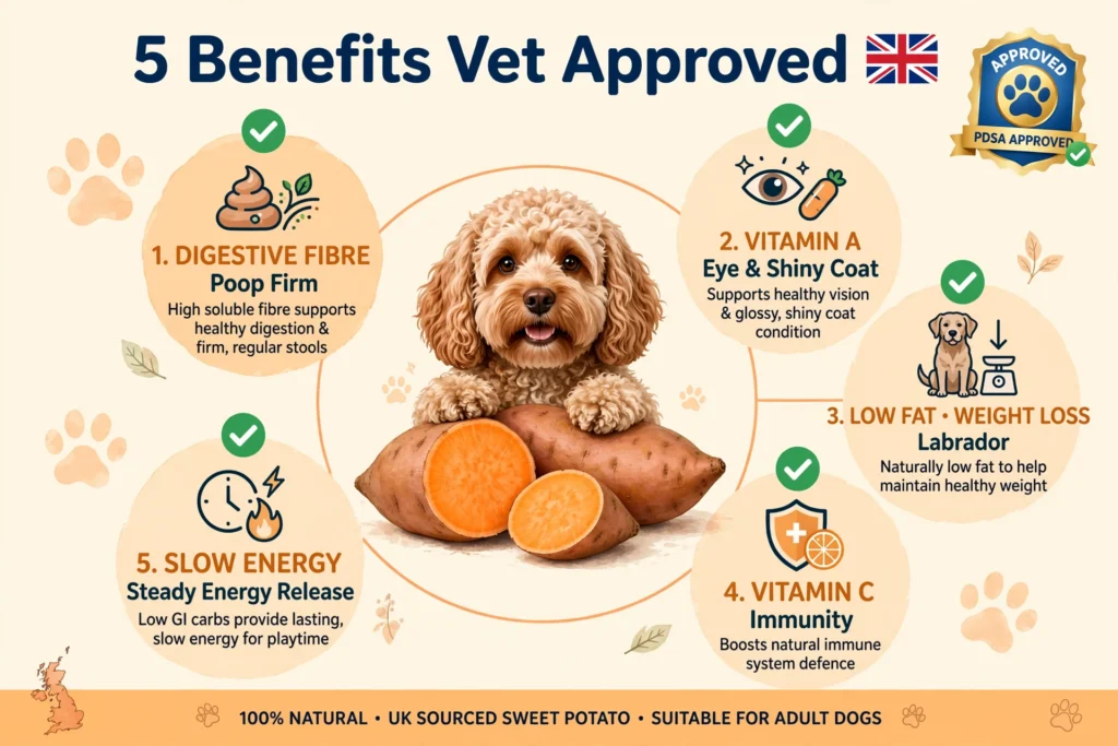 Is sweet potato good for dogs UK 5 PDSA vet benefits digestive fibre vitamin A shiny coat low fat immunity slow energy