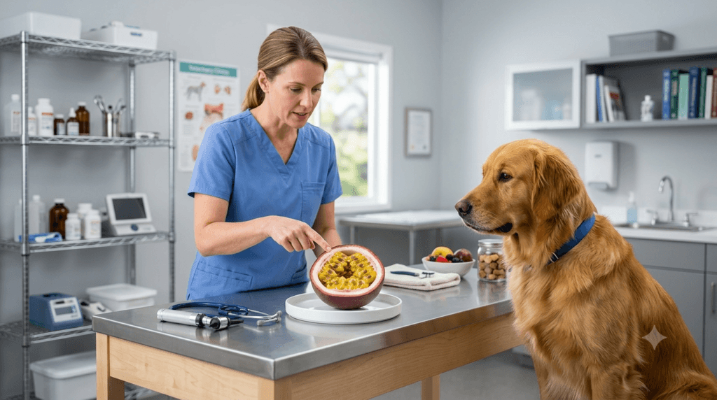 Veterinarian explaining passion fruit risks for dogs