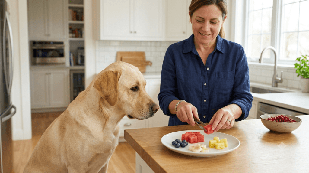 Pomegranate compared with dog-friendly fruit options for dogs