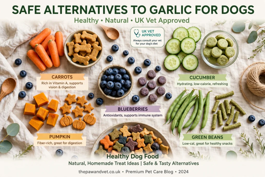 Safe alternatives to garlic for dogs UK - carrots blueberries cucumber pumpkin vet approved