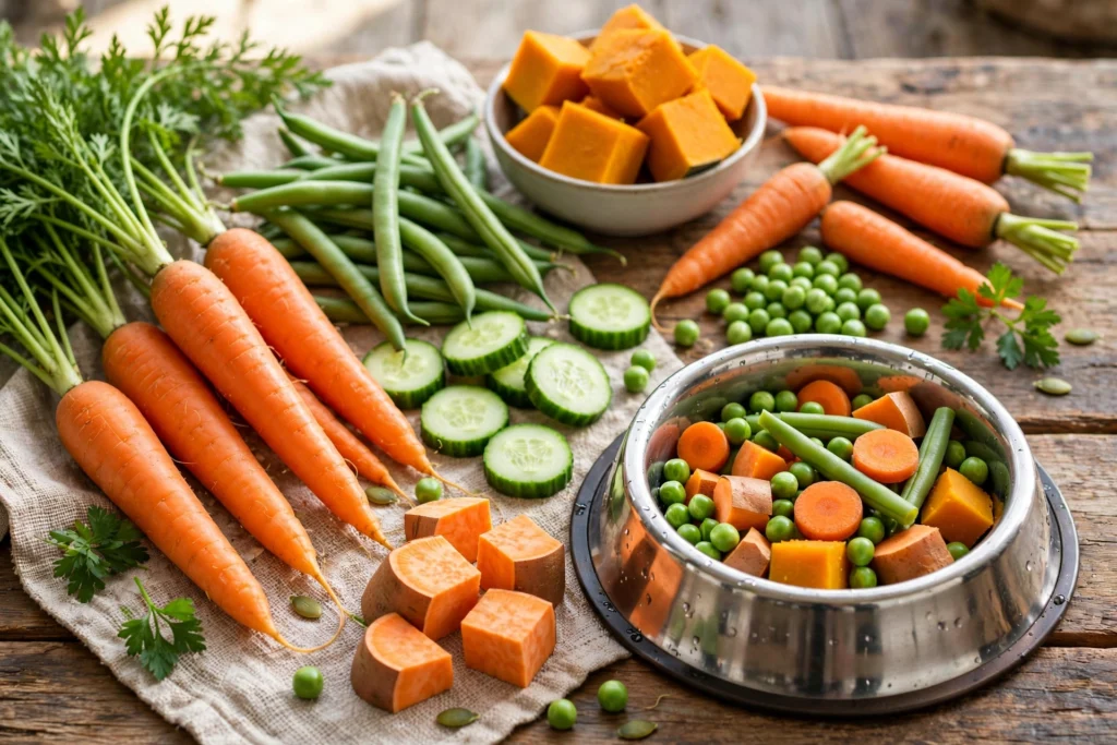 Safe vegetables for dogs instead of onions carrots green beans pumpkin cucumber