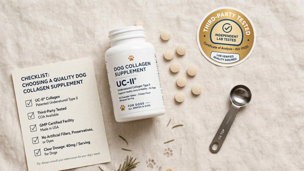 Checklist for choosing quality UC-II collagen supplement for dogs with third party testing and dosage guide