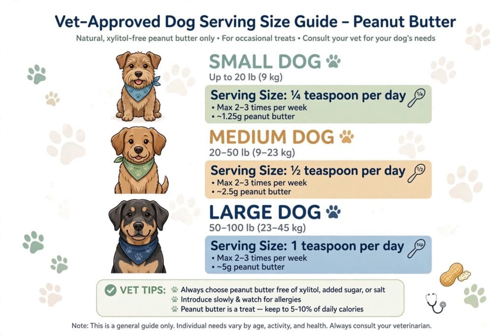 Vet approved peanut butter serving size guide for dogs by weight small medium large UK